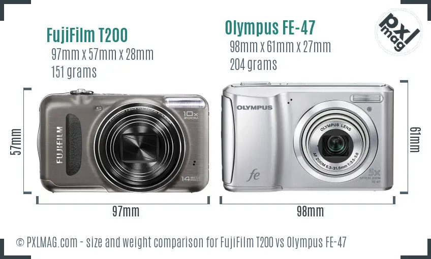 FujiFilm T200 vs Olympus FE-47 size comparison