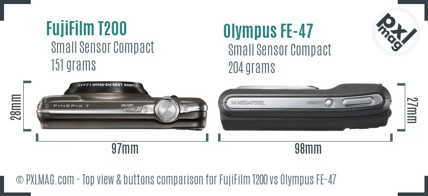 FujiFilm T200 vs Olympus FE-47 top view buttons comparison