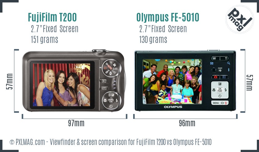 FujiFilm T200 vs Olympus FE-5010 Screen and Viewfinder comparison