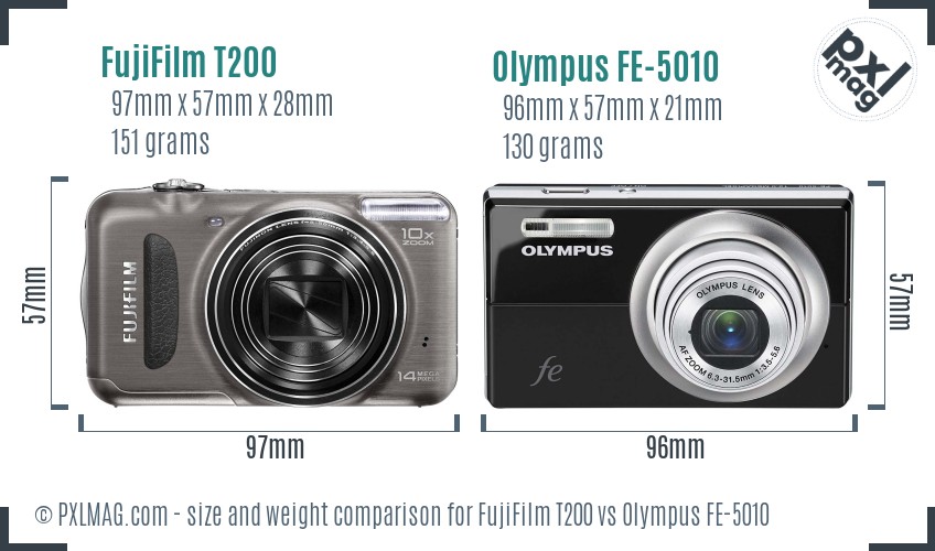 FujiFilm T200 vs Olympus FE-5010 size comparison FujiFilm T200 vs Olympus FE-5010 size comparison