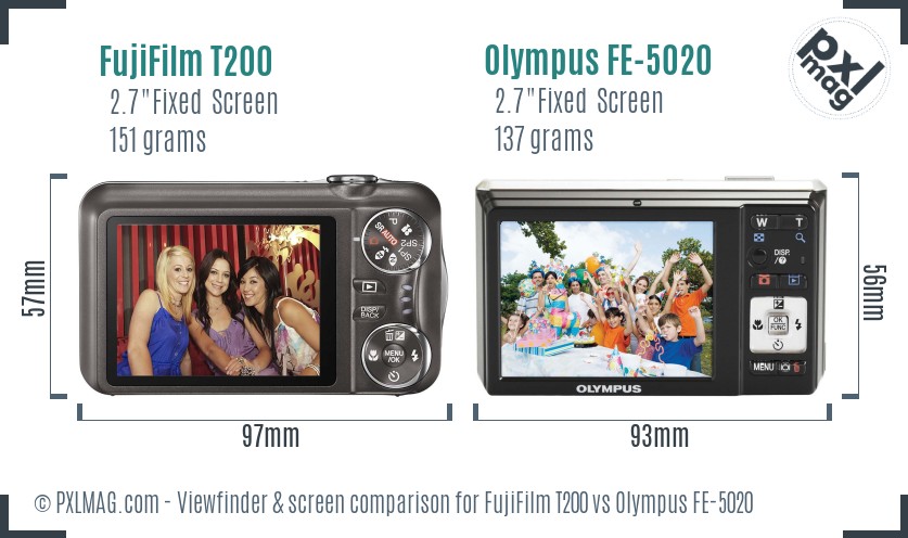 FujiFilm T200 vs Olympus FE-5020 Screen and Viewfinder comparison