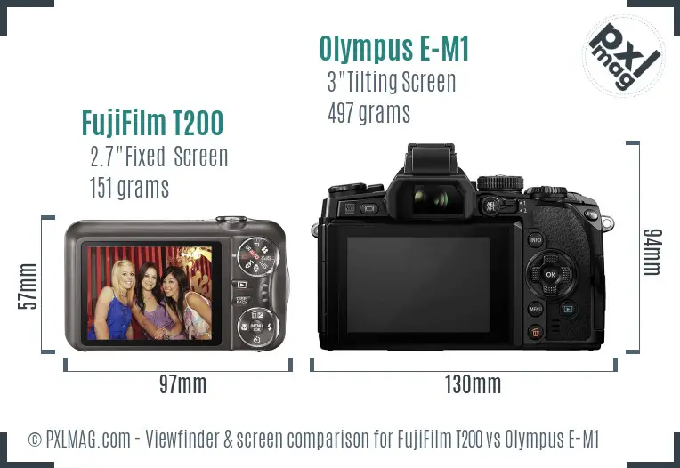 FujiFilm T200 vs Olympus E-M1 Screen and Viewfinder comparison