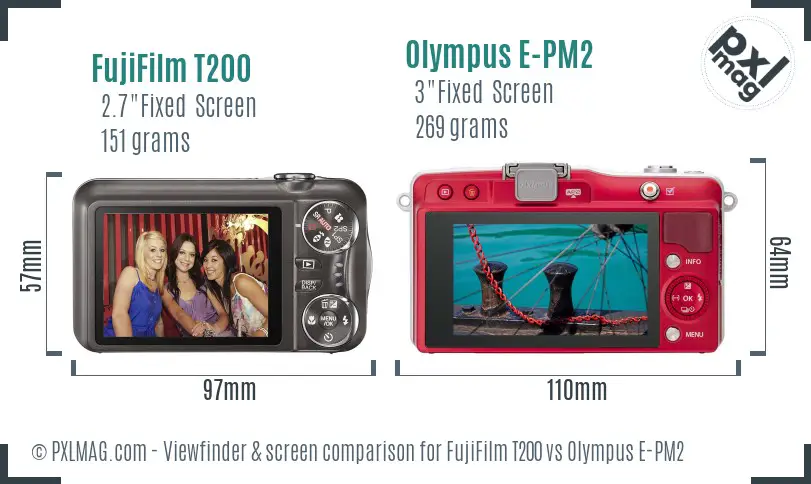 FujiFilm T200 vs Olympus E-PM2 Screen and Viewfinder comparison