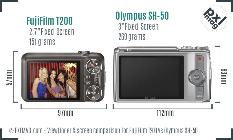 FujiFilm T200 vs Olympus SH-50 Screen and Viewfinder comparison
