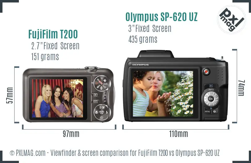 FujiFilm T200 vs Olympus SP-620 UZ Screen and Viewfinder comparison