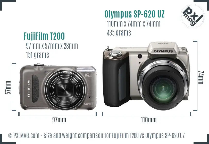 FujiFilm T200 vs Olympus SP-620 UZ size comparison