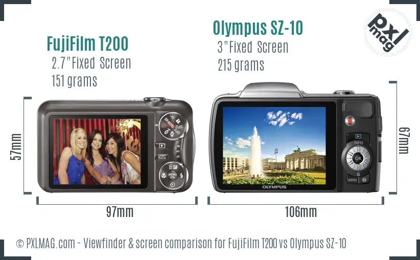 FujiFilm T200 vs Olympus SZ-10 Screen and Viewfinder comparison