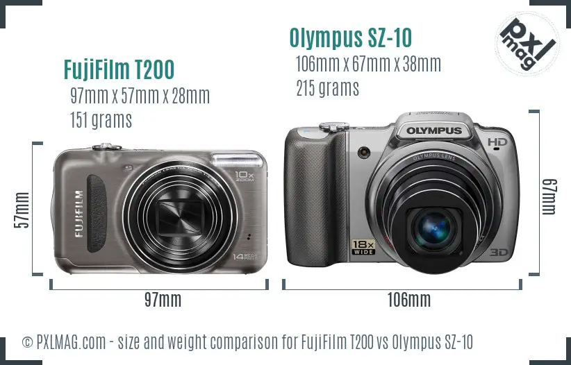 FujiFilm T200 vs Olympus SZ-10 size comparison