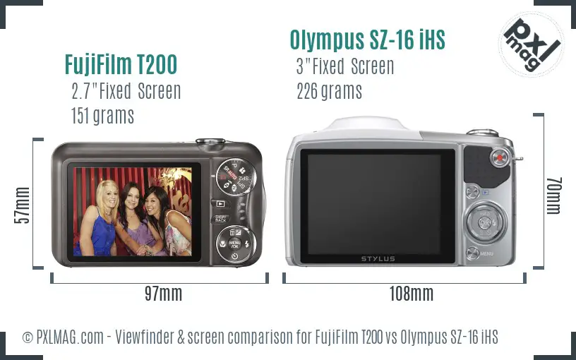 FujiFilm T200 vs Olympus SZ-16 iHS Screen and Viewfinder comparison