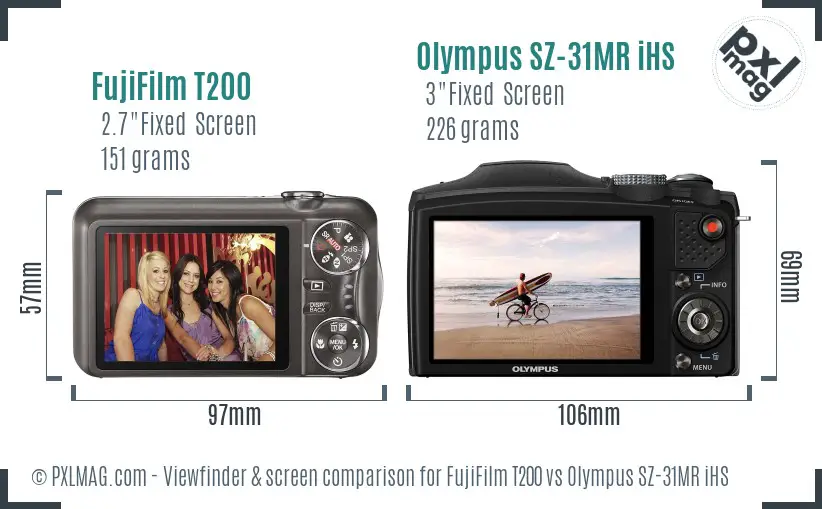 FujiFilm T200 vs Olympus SZ-31MR iHS Screen and Viewfinder comparison