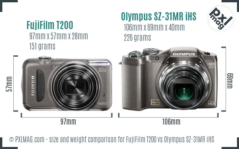 FujiFilm T200 vs Olympus SZ-31MR iHS size comparison