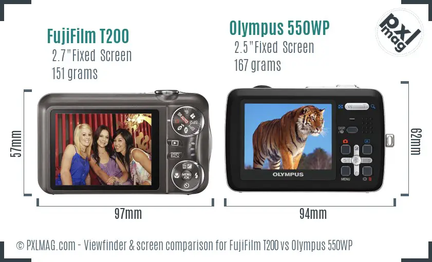 FujiFilm T200 vs Olympus 550WP Screen and Viewfinder comparison