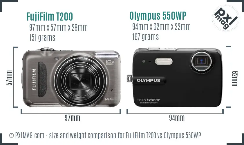 FujiFilm T200 vs Olympus 550WP size comparison