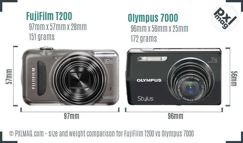 FujiFilm T200 vs Olympus 7000 size comparison