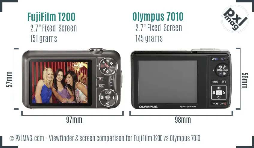 FujiFilm T200 vs Olympus 7010 Screen and Viewfinder comparison