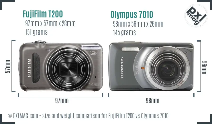 FujiFilm T200 vs Olympus 7010 size comparison