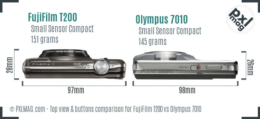 FujiFilm T200 vs Olympus 7010 top view buttons comparison