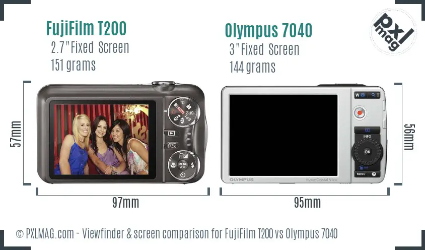 FujiFilm T200 vs Olympus 7040 Screen and Viewfinder comparison