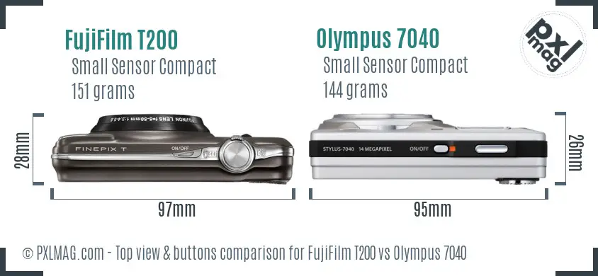 FujiFilm T200 vs Olympus 7040 top view buttons comparison