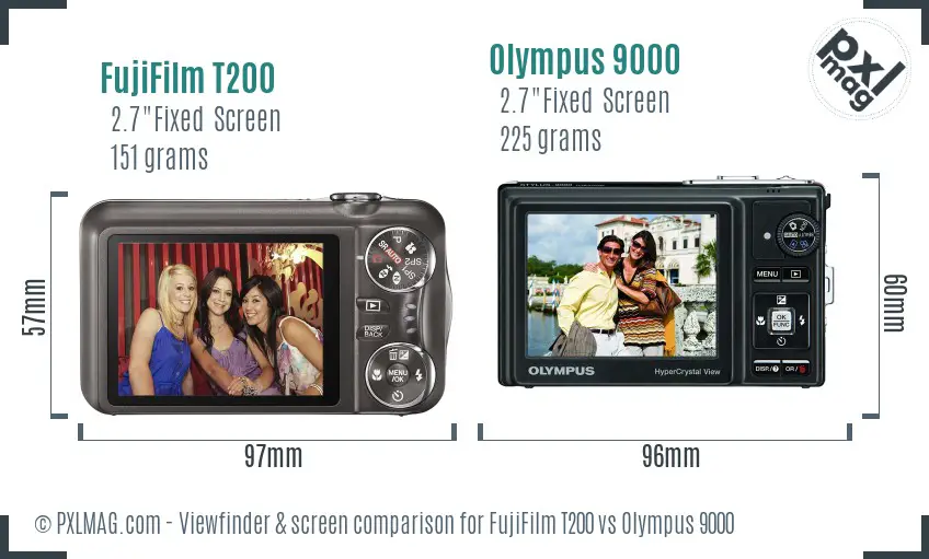 FujiFilm T200 vs Olympus 9000 Screen and Viewfinder comparison
