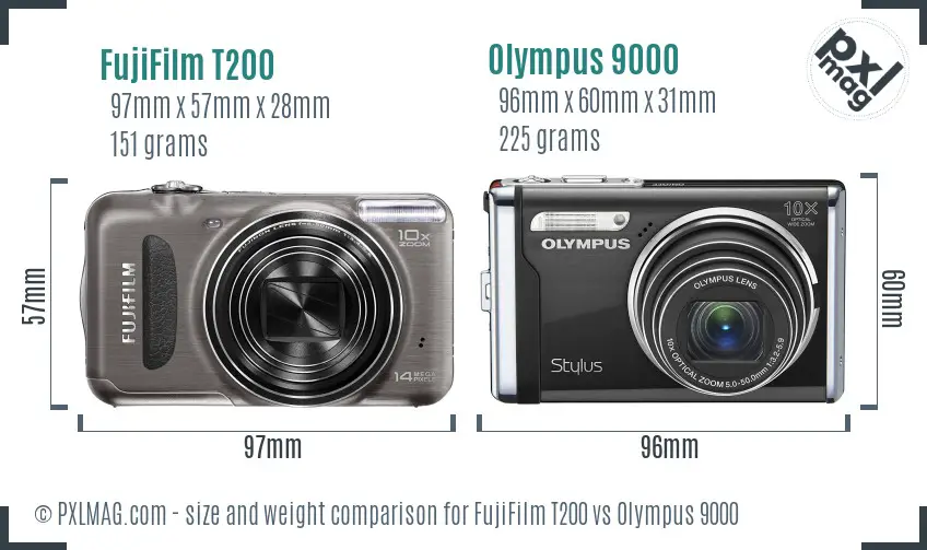 FujiFilm T200 vs Olympus 9000 size comparison