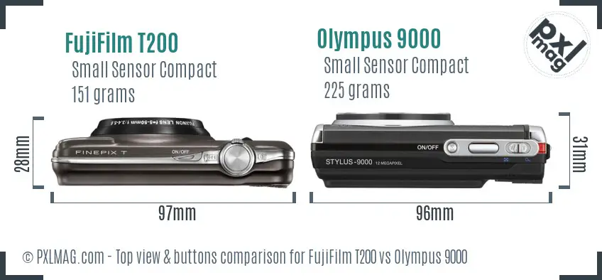 FujiFilm T200 vs Olympus 9000 top view buttons comparison