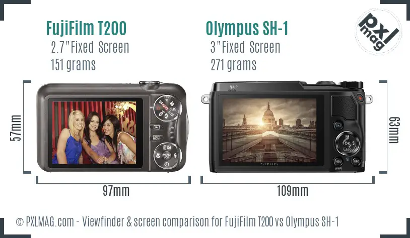 FujiFilm T200 vs Olympus SH-1 Screen and Viewfinder comparison