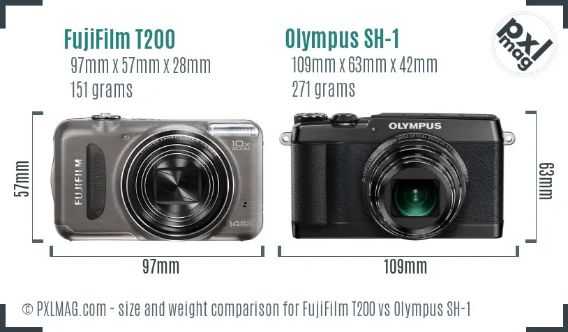 FujiFilm T200 vs Olympus SH-1 size comparison