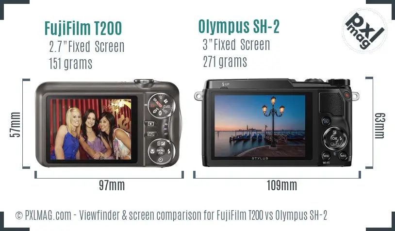 FujiFilm T200 vs Olympus SH-2 Screen and Viewfinder comparison
