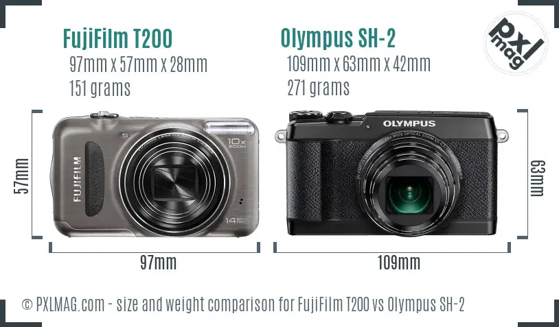 FujiFilm T200 vs Olympus SH-2 size comparison