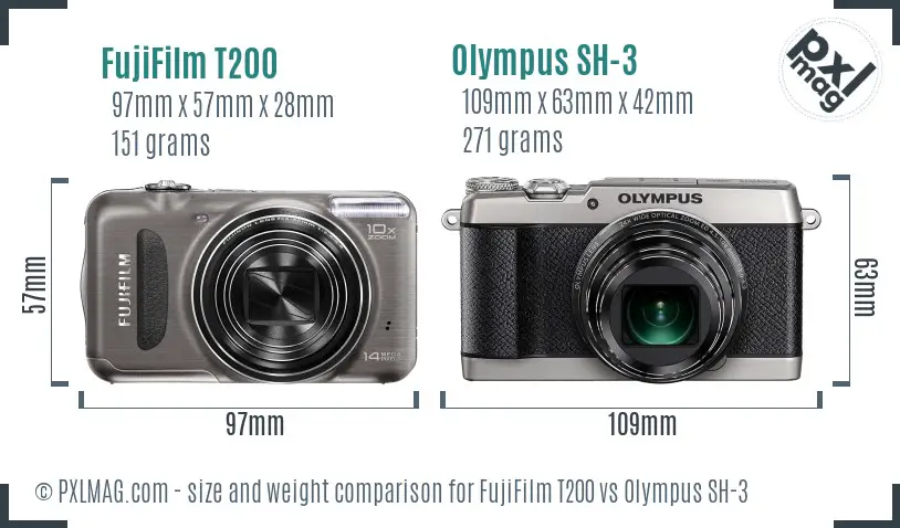 FujiFilm T200 vs Olympus SH-3 size comparison