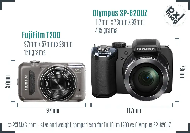 FujiFilm T200 vs Olympus SP-820UZ size comparison