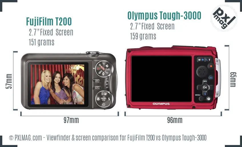 FujiFilm T200 vs Olympus Tough-3000 Screen and Viewfinder comparison