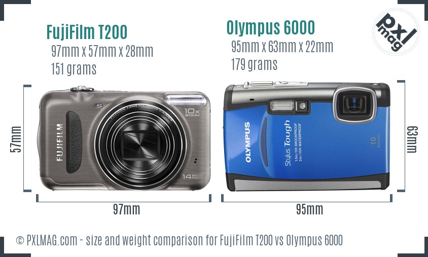 FujiFilm T200 vs Olympus 6000 size comparison