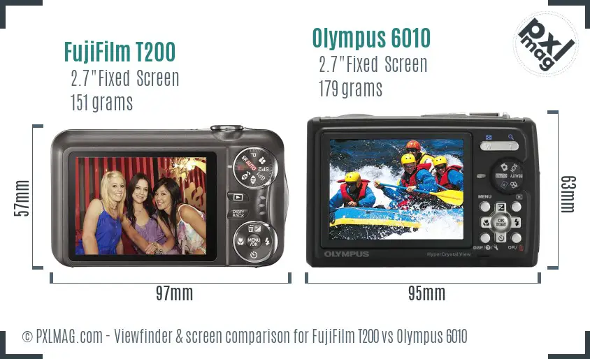 FujiFilm T200 vs Olympus 6010 Screen and Viewfinder comparison