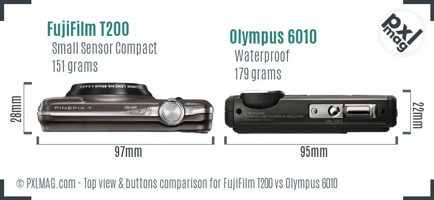 FujiFilm T200 vs Olympus 6010 top view buttons comparison