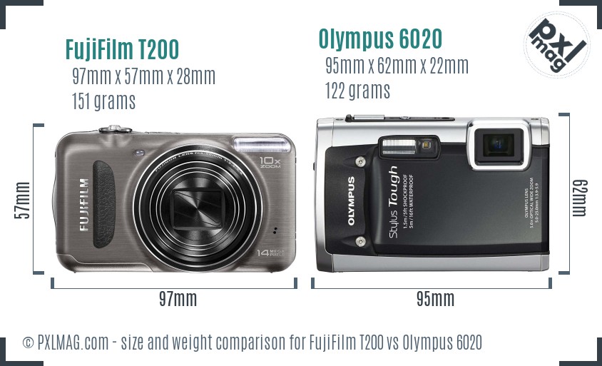 FujiFilm T200 vs Olympus 6020 size comparison FujiFilm T200 vs Olympus 6020 size comparison