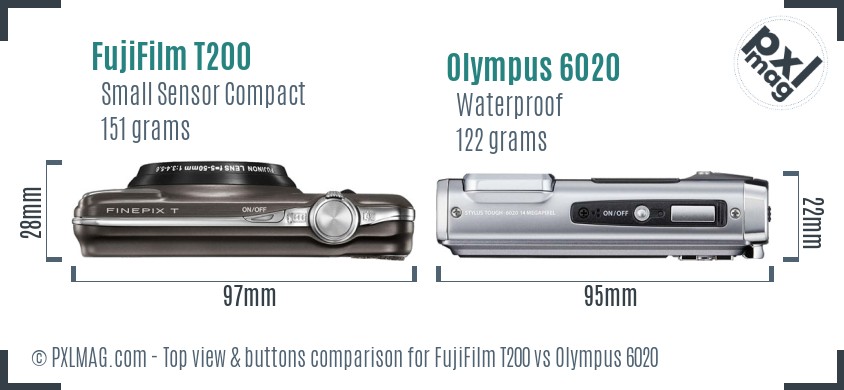 FujiFilm T200 vs Olympus 6020 top view buttons comparison