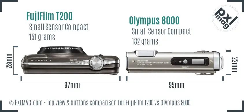 FujiFilm T200 vs Olympus 8000 top view buttons comparison FujiFilm T200 vs Olympus 8000 top view buttons comparison