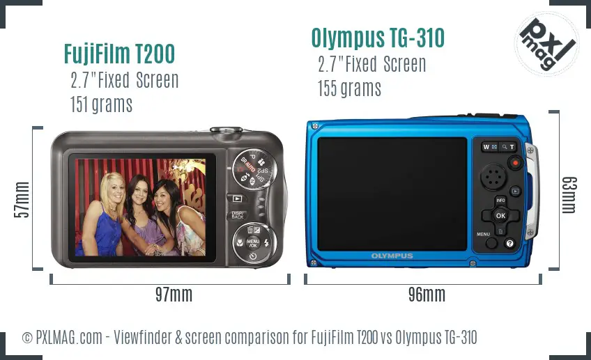 FujiFilm T200 vs Olympus TG-310 Screen and Viewfinder comparison FujiFilm T200 vs Olympus TG-310 Screen and Viewfinder comparison