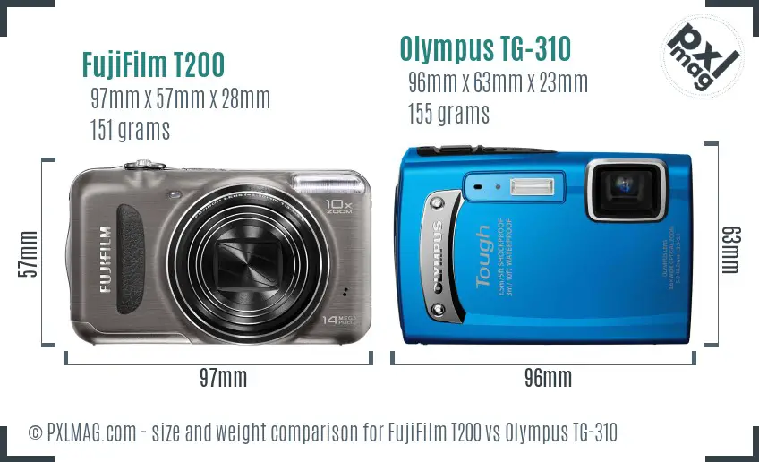 FujiFilm T200 vs Olympus TG-310 size comparison FujiFilm T200 vs Olympus TG-310 size comparison