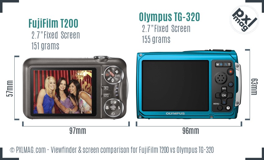 FujiFilm T200 vs Olympus TG-320 Screen and Viewfinder comparison