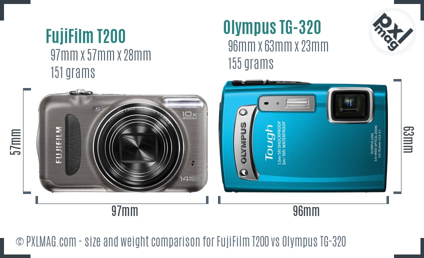 FujiFilm T200 vs Olympus TG-320 size comparison FujiFilm T200 vs Olympus TG-320 size comparison