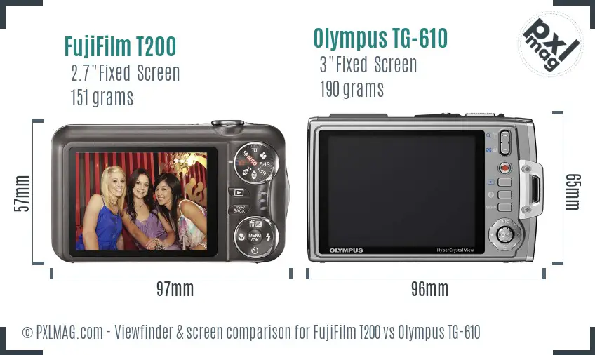 FujiFilm T200 vs Olympus TG-610 Screen and Viewfinder comparison