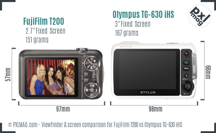 FujiFilm T200 vs Olympus TG-630 iHS Screen and Viewfinder comparison