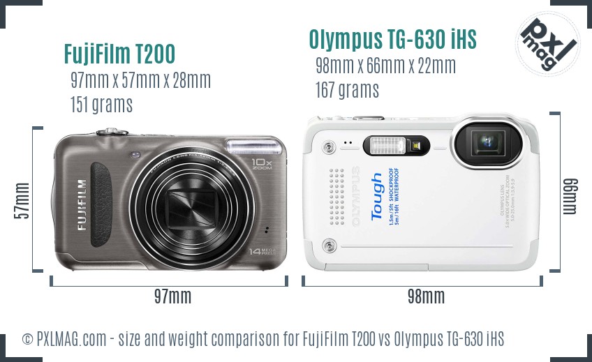 FujiFilm T200 vs Olympus TG-630 iHS size comparison