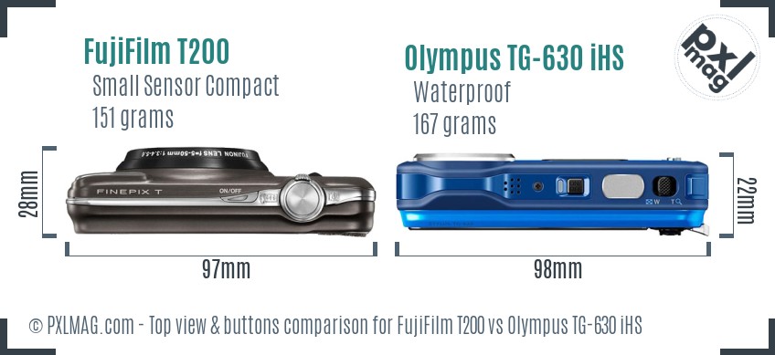 FujiFilm T200 vs Olympus TG-630 iHS top view buttons comparison