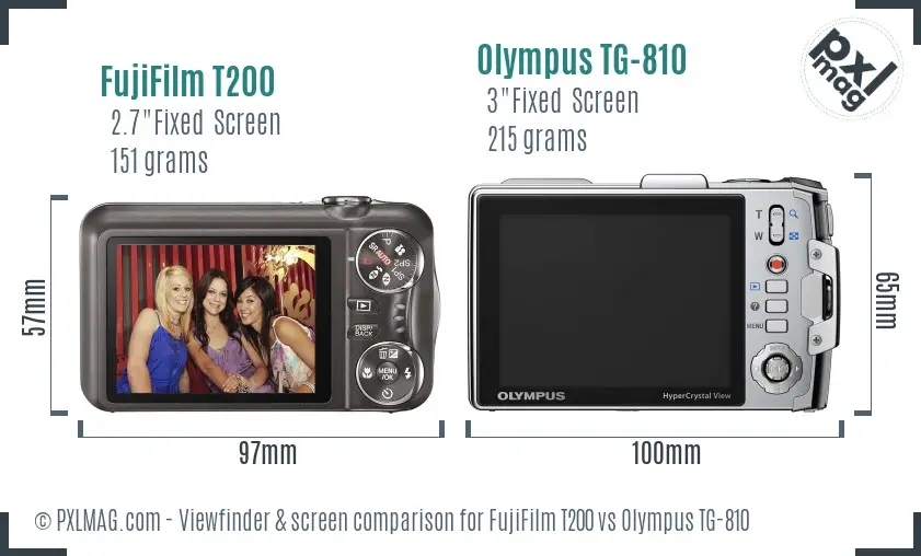 FujiFilm T200 vs Olympus TG-810 Screen and Viewfinder comparison