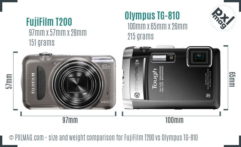 FujiFilm T200 vs Olympus TG-810 size comparison