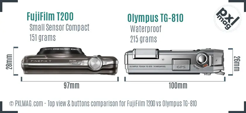 FujiFilm T200 vs Olympus TG-810 top view buttons comparison